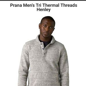 Mens prAna three button Henley, gray, size medium